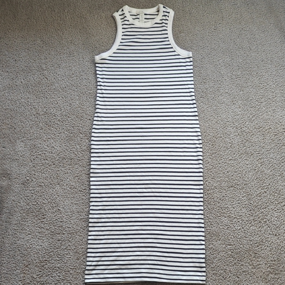 Striped Sleeveless Dress Black And White xs